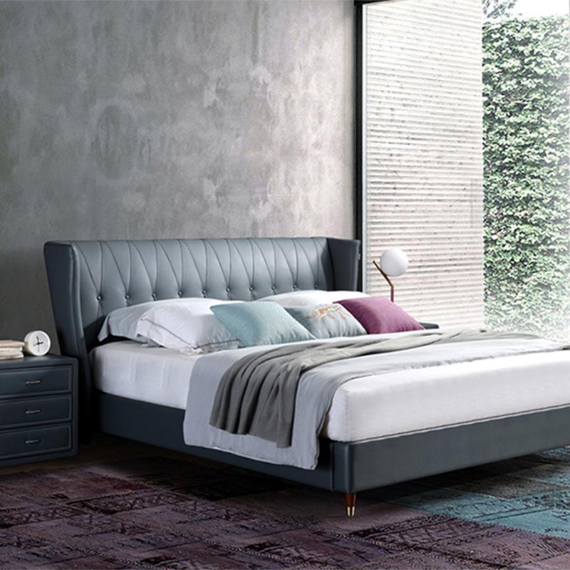 ফুল লেদারে মোড়ানো সলিড কাঠের বিছানা